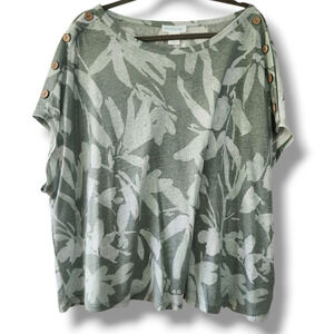 Cynthia Rowley boho top linen Lyocell plus size 2X tropical floral print green